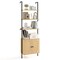 72.5 Inch 6-Tier Wall Mounted Ladder 3-Position Adjustable Shelf with Rattan Cabinet